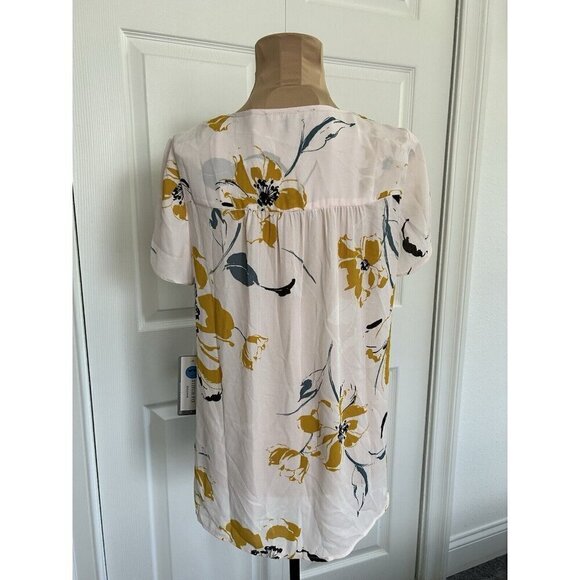 Daniel Rainn Light Pink Floral Print Short Flutter Sleeve V-Neck Blouse Top Sz S - Picture 2 of 7